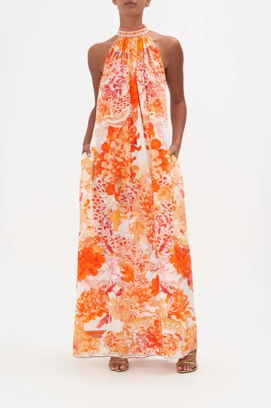 TIE NECK LONG DRESS DRAGON MOTHER sold by Camilla