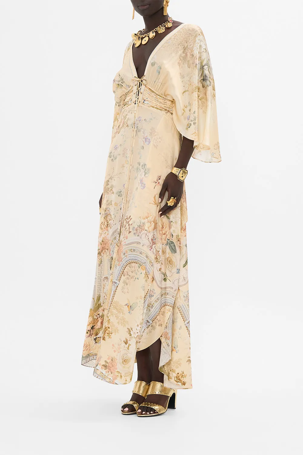 V NECK LACE UP DETAIL LONG DRESS ADORNED IN ANTIQUITY sold by Camilla product image thumbnail 4