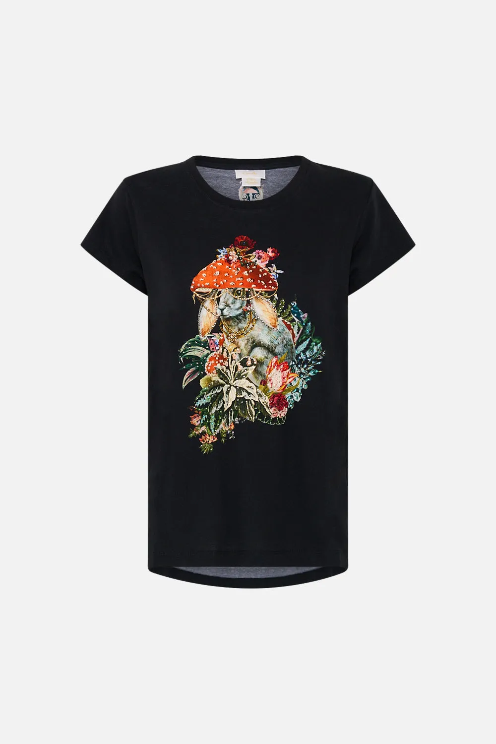 CURVED HEM FITTED TEE - BLACK TAPESTRY TOTEMS sold by Camilla product image thumbnail 3