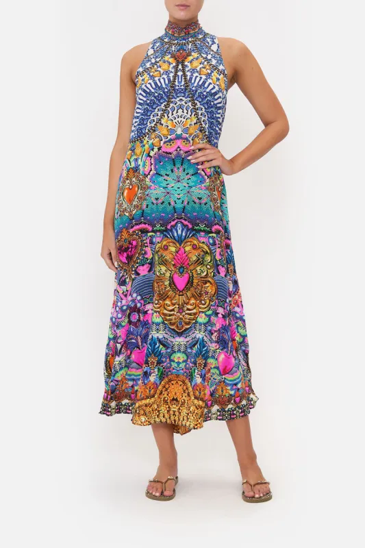 HIGH NECK DRESS WITH BACK NECK TIE LUCKY CHARMS made by Camilla