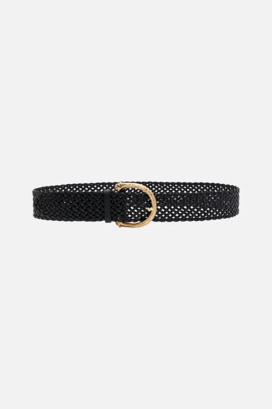 BRAIDED LEOPARD BUCKLE BELT SOLID BLACK sold by Camilla