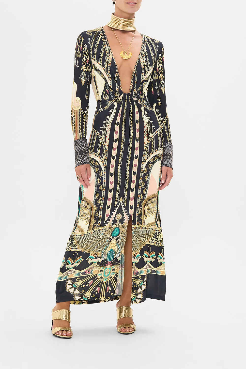 LONG V NECK TWIST FRONT JERSEY DRESS THEY CALLED HER NEFERTARI sold by Camilla