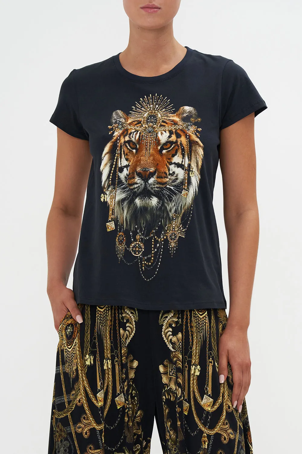 SLIM FIT ROUND NECK T-SHIRT THE NIGHT IS NOIR sold by Camilla product image thumbnail 5