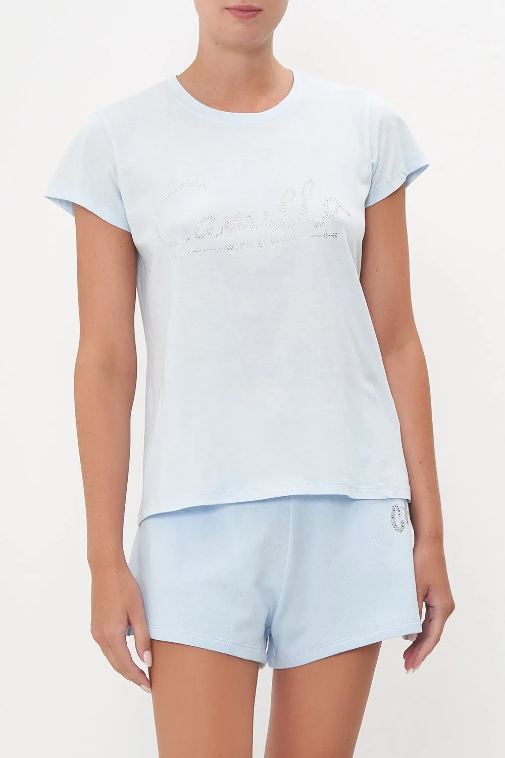 SLIM FIT ROUND NECK T-SHIRT LOGO CAPSULE - ICE BLUE sold by Camilla product image thumbnail 5