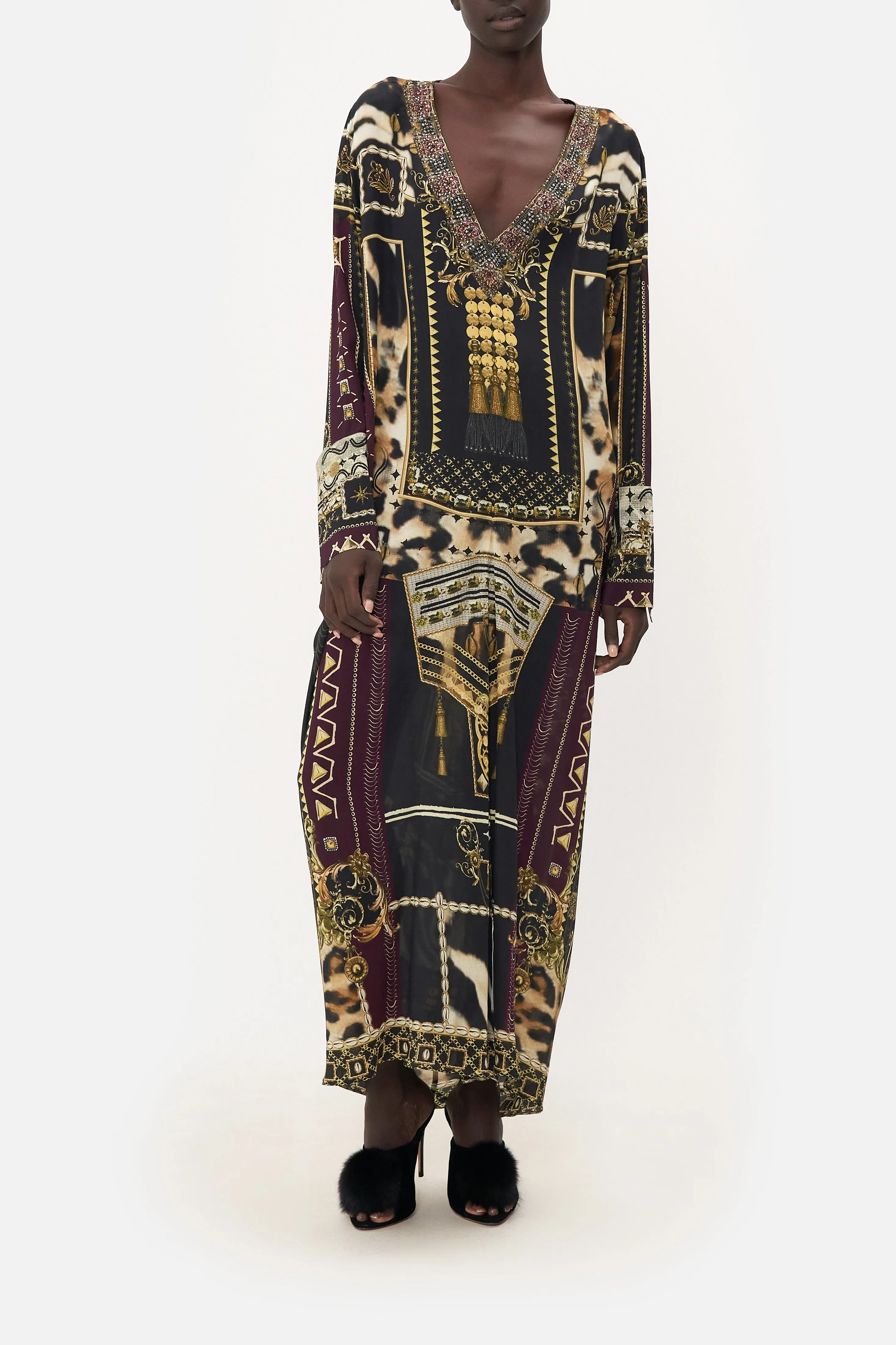 DRAPED BACK LONG SLEEVE DRESS DESERT DREAMS sold by Camilla