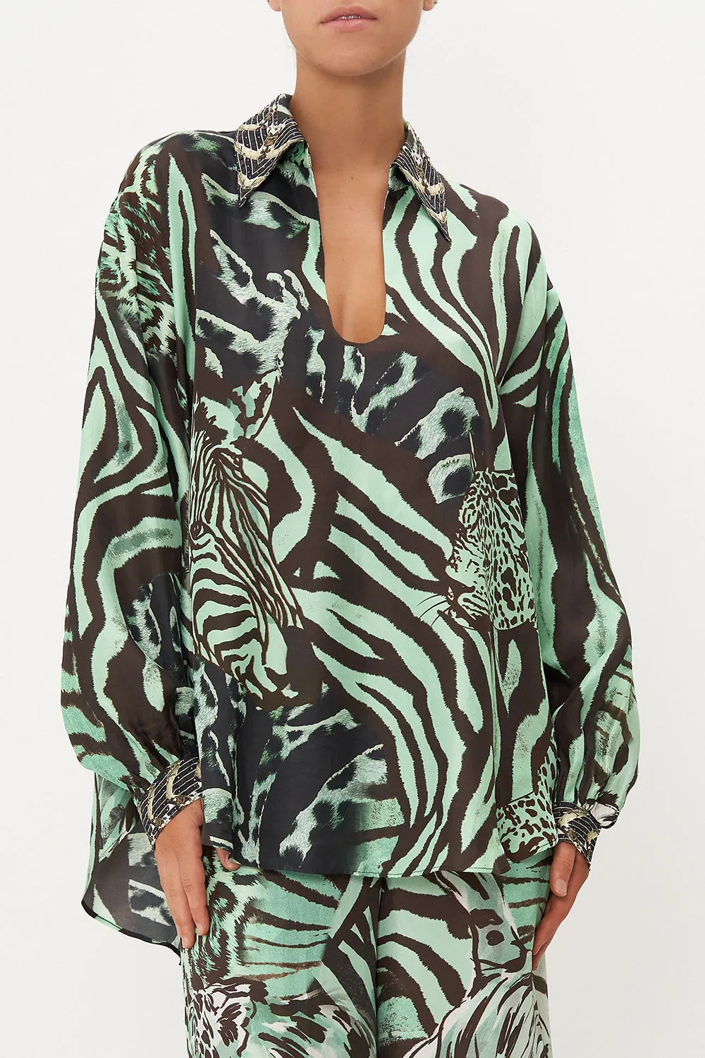 V-NECK BLOUSE WITH COLLAR LEOPARD LORE sold by Camilla product image thumbnail 5