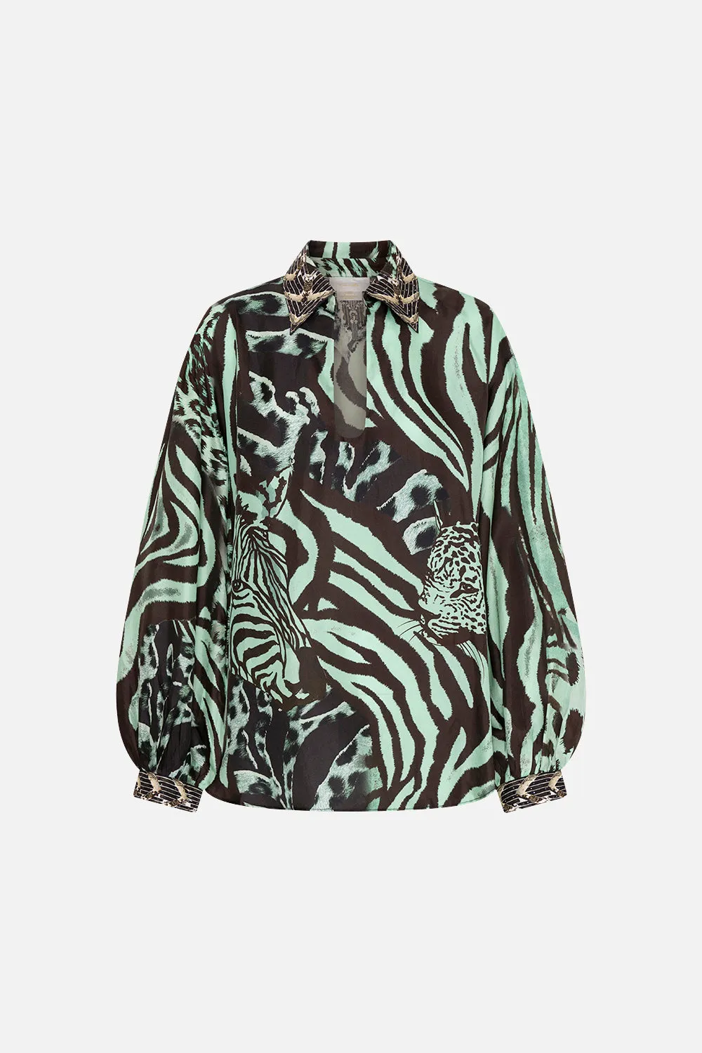 V-NECK BLOUSE WITH COLLAR LEOPARD LORE sold by Camilla product image thumbnail 3