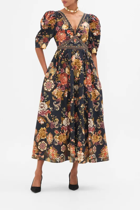 PUFF SLEEVE LONG DRESS WITH HARDWARE STITCHED IN TIME sold by Camilla