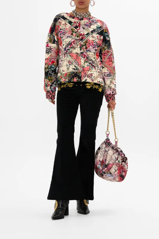 SILK BAND DROPPED SHOULDER SWEATSHIRT PATCHWORK POETRY made by Camilla