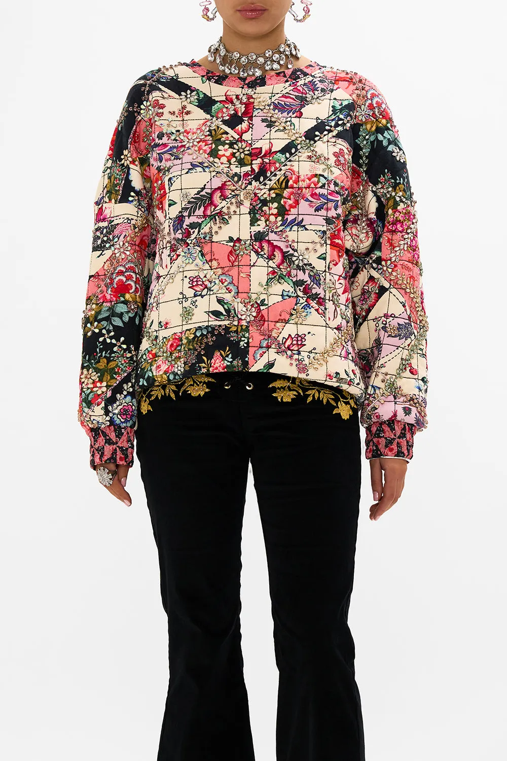 SILK BAND DROPPED SHOULDER SWEATSHIRT PATCHWORK POETRY sold by Camilla product image thumbnail 5