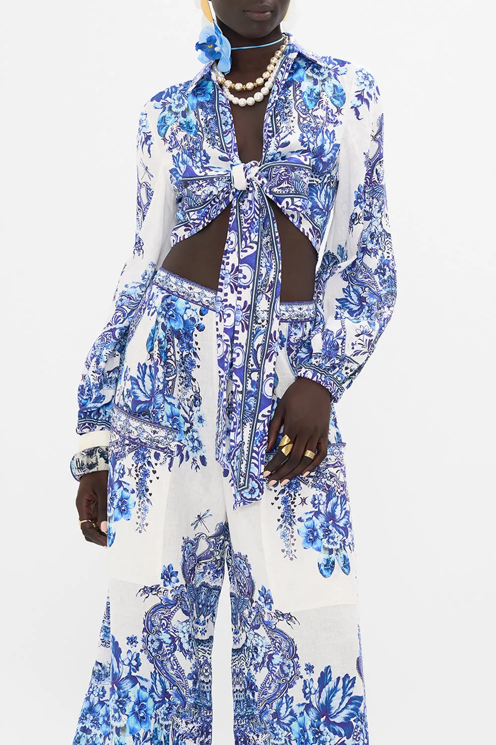 CROPPED WRAP SHIRT WITH BORDERIE YOKE GLAZE AND GRAZE sold by Camilla product image thumbnail 5