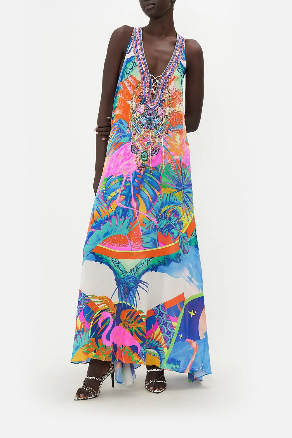 LACE UP RACER BACK DRESS FLAMENCO FLAMINGO sold by Camilla