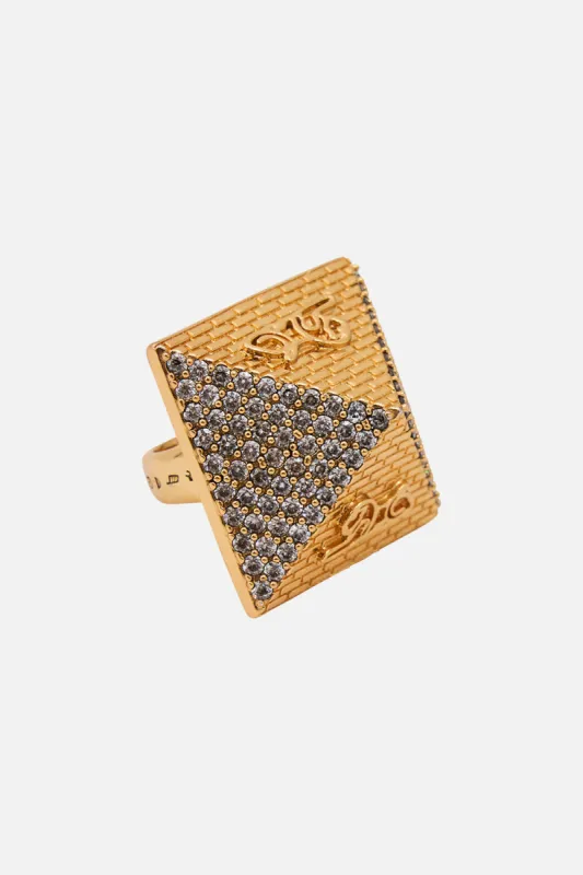 SACRED SYMBOLS PYRAMID RING GOLD sold by Camilla