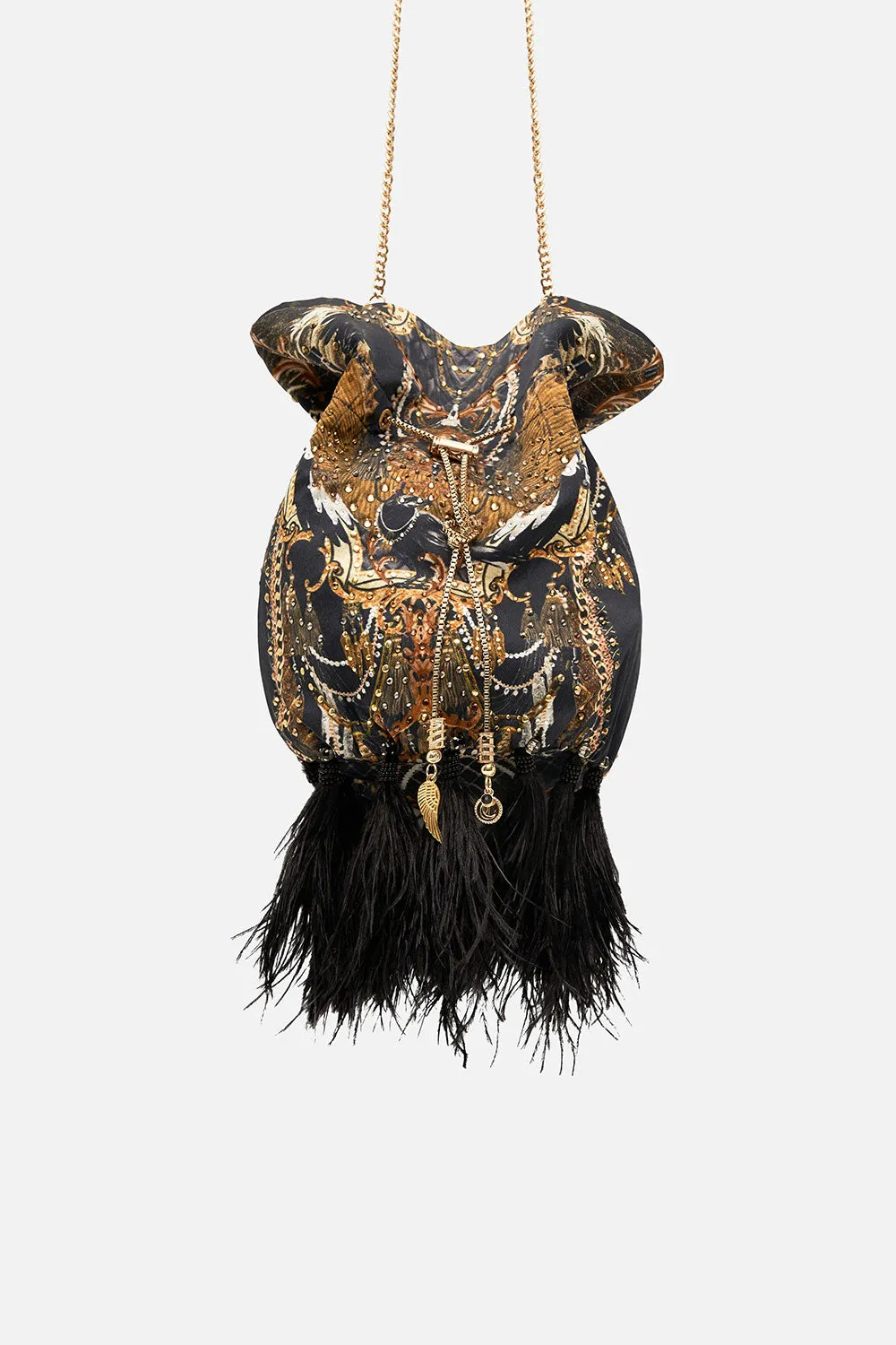 DRAWSTRING POUCH WITH FEATHERS RAVIN RAVEN sold by Camilla