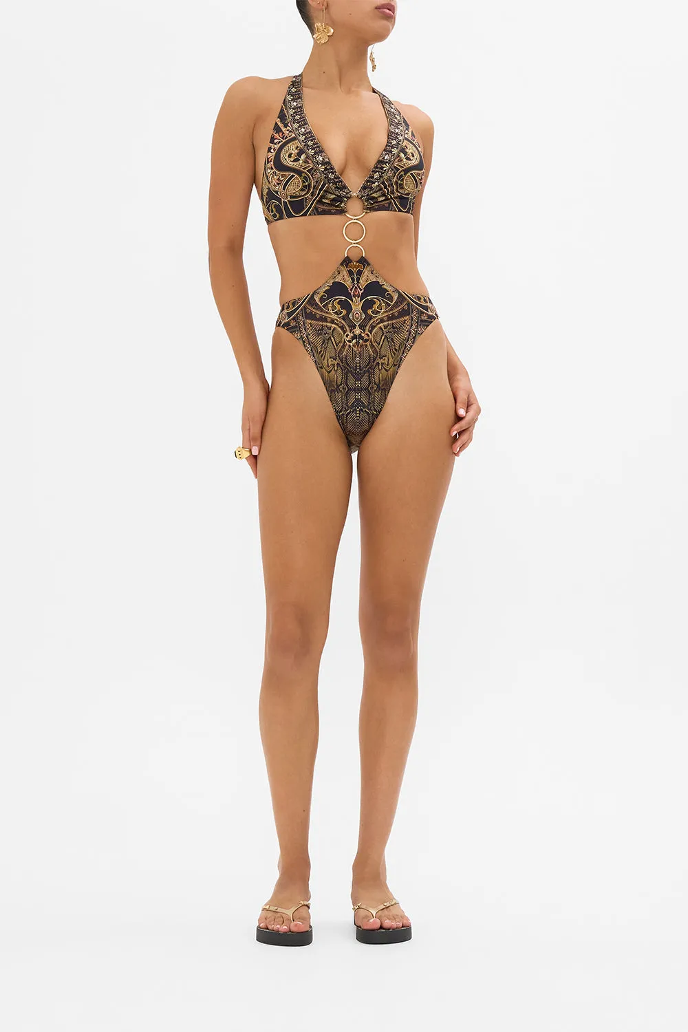 TRI-RING FRONT CUT OUT ONE-PIECE NOUVEAU NOIR sold by Camilla