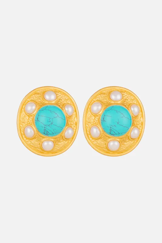VIVIENNE TURQUOISE AND PEARL  EARRINGS MULTI sold by Camilla