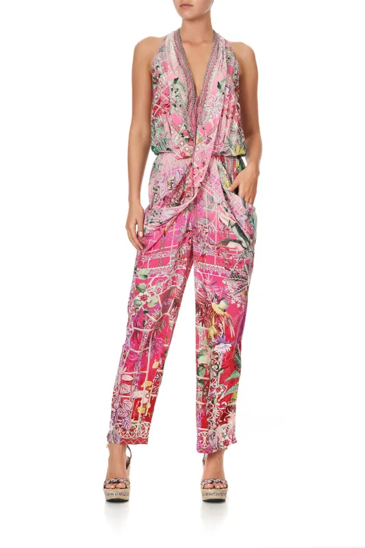 DRAPED FRONT BODICE JUMPSUIT WITH NECK TIE GLASSHOUSE ROMANCE sold by Camilla
