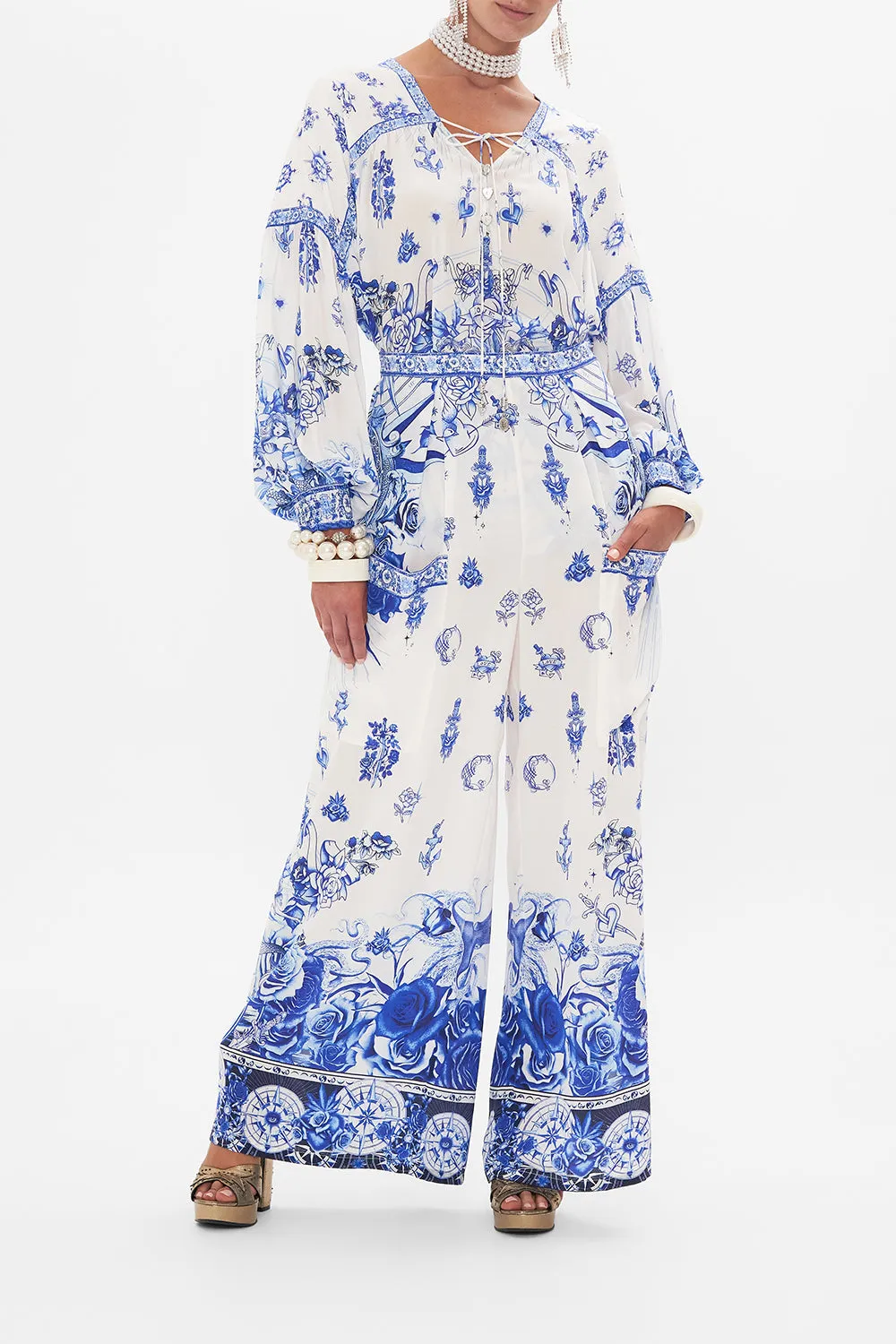 WIDE LEG TROUSER WITH FRONT POCKETS IMMORTAL INK sold by Camilla