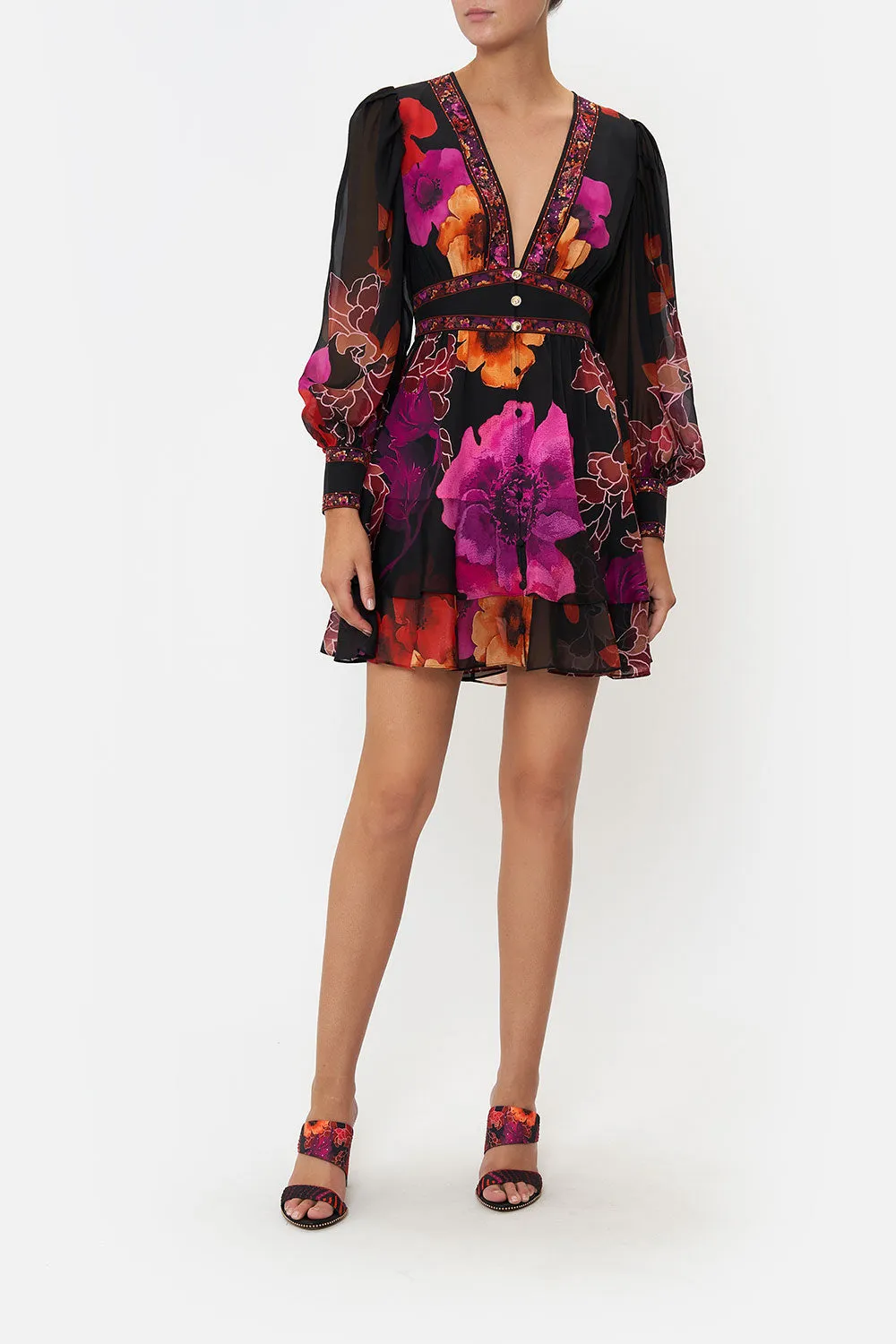 BUTTON FRONT FRILL DRESS MIDNIGHT POPPY sold by Camilla