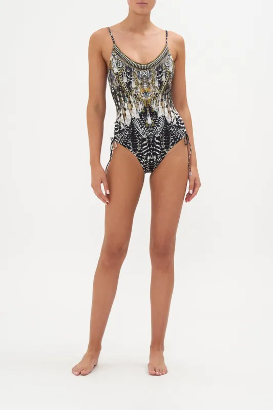 SCOOP NECK LACE UP SIDE ONE PIECE NIGHT OWL sold by Camilla