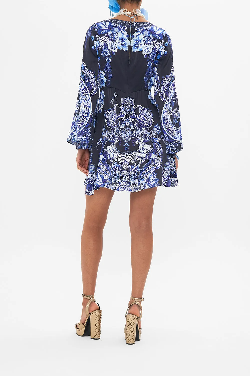 LONG SLEEVE TWIST FRONT SHORT DRESS DELFT DYNASTY sold by Camilla product image thumbnail 2