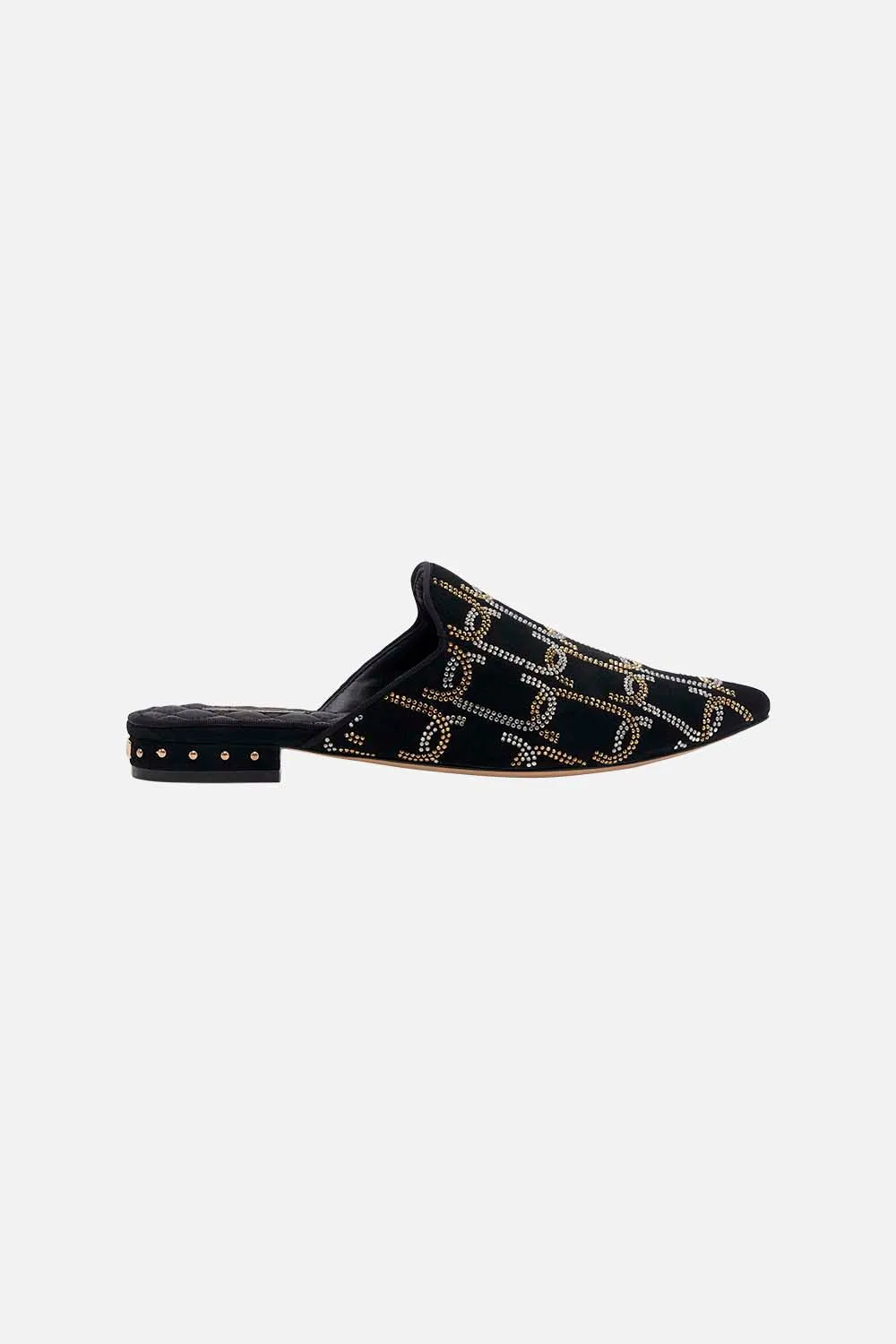 BELLE EMBROIDERED SLIPPER SOLID BLACK sold by Camilla