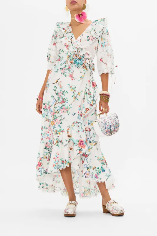 MAXI WRAP DRESS WITH PUFF SLEEVE PLUMES AND PARTERRES sold by Camilla