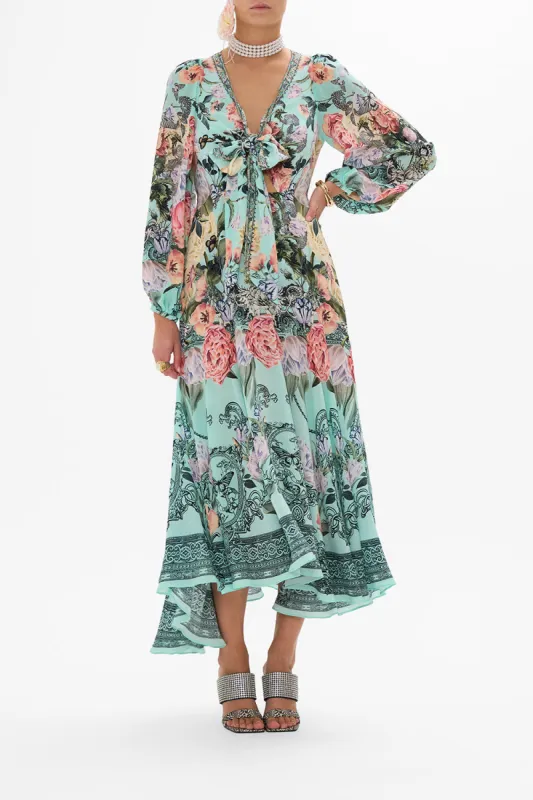 WRAP TIE DRESS WITH BLOUSON SLEEVE PETAL PROMISE LAND sold by Camilla