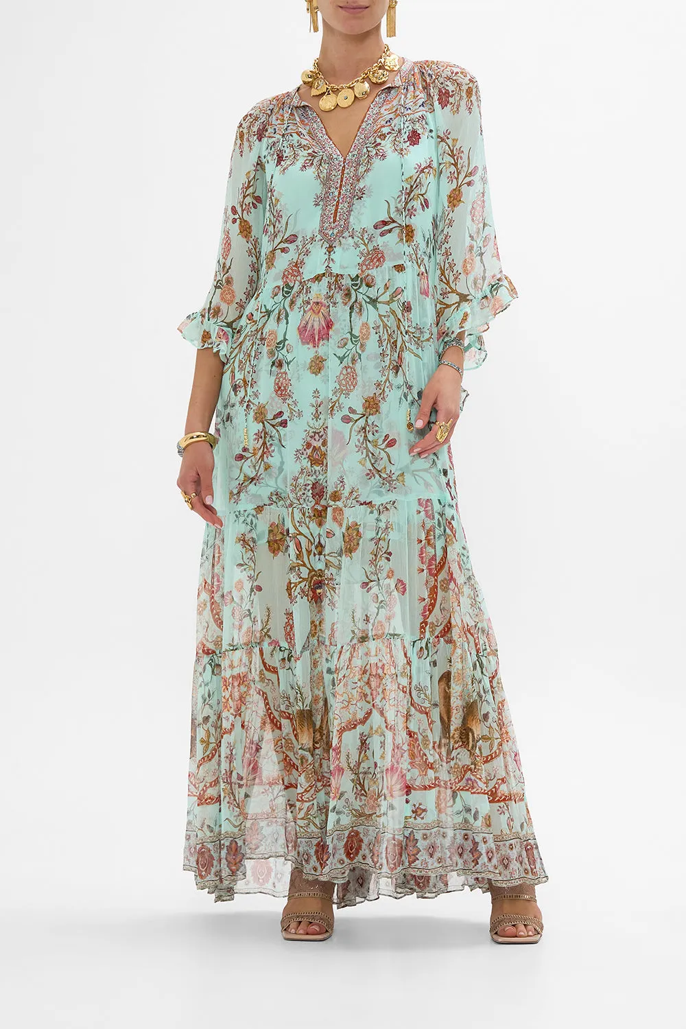 WIDE SLEEVE GATHERED DRESS WEAVING WORLDS sold by Camilla