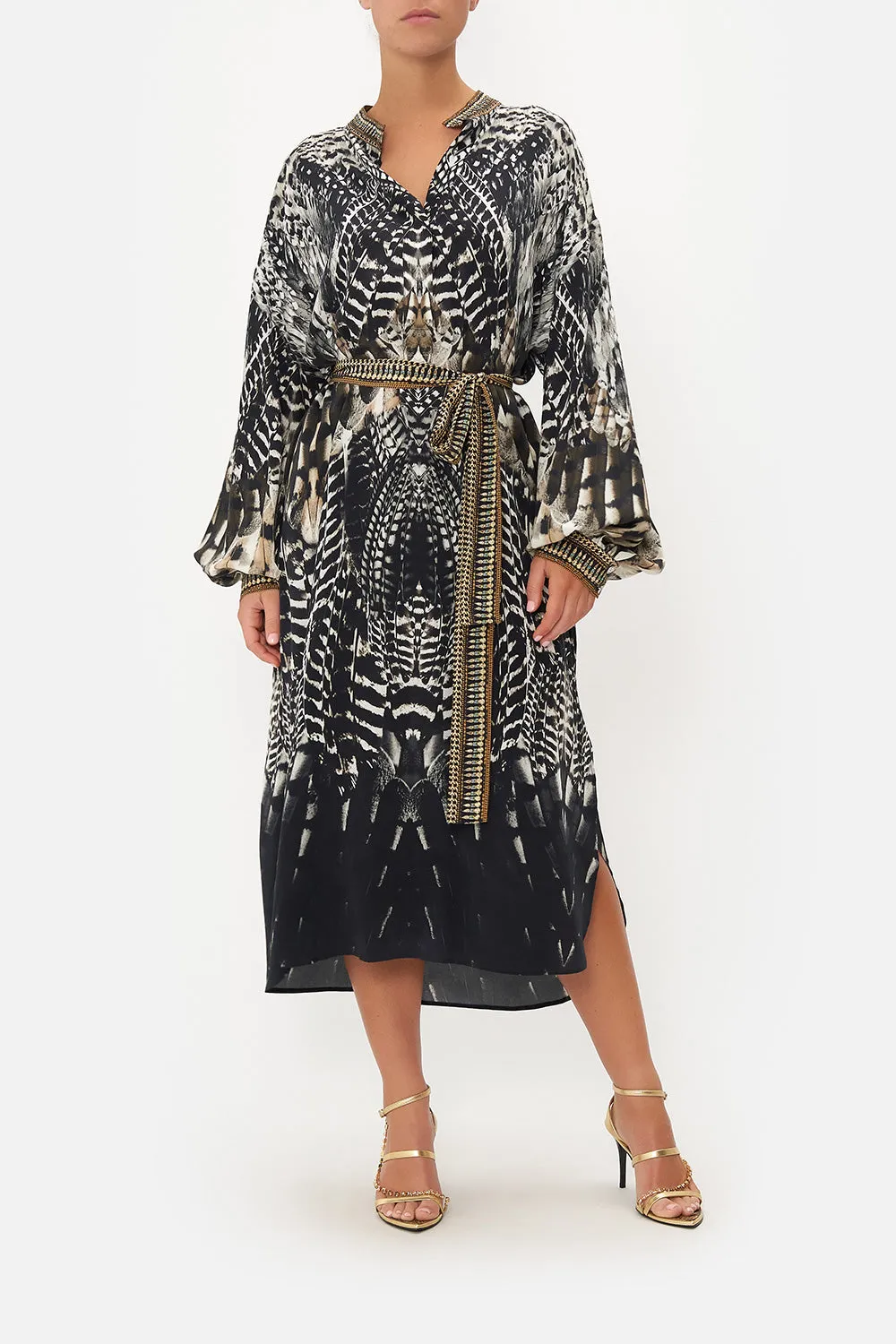 BLOUSON SLEEVE PLACKET DRESS NIGHT OWL sold by Camilla