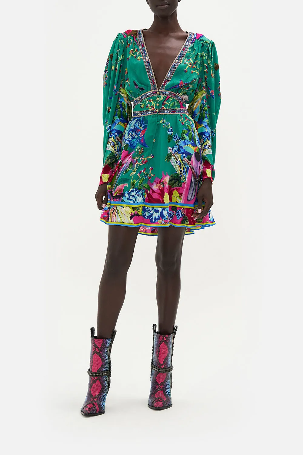 DROP SLEEVE DRESS WITH WAISTBAND RUN FROM PARADISE sold by Camilla