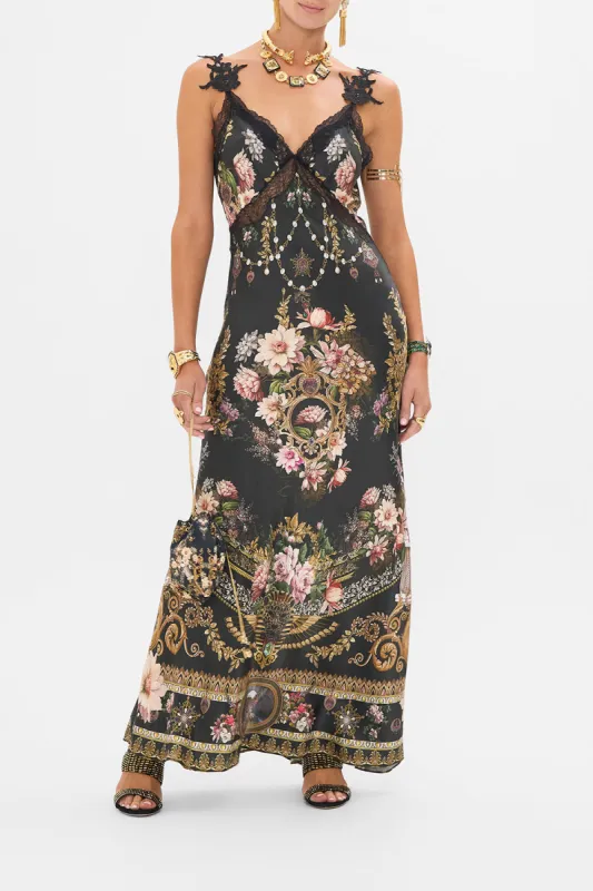 V NECK FULL LENGTH BIAS SLIP DRESS DYNASTY DAZE sold by Camilla