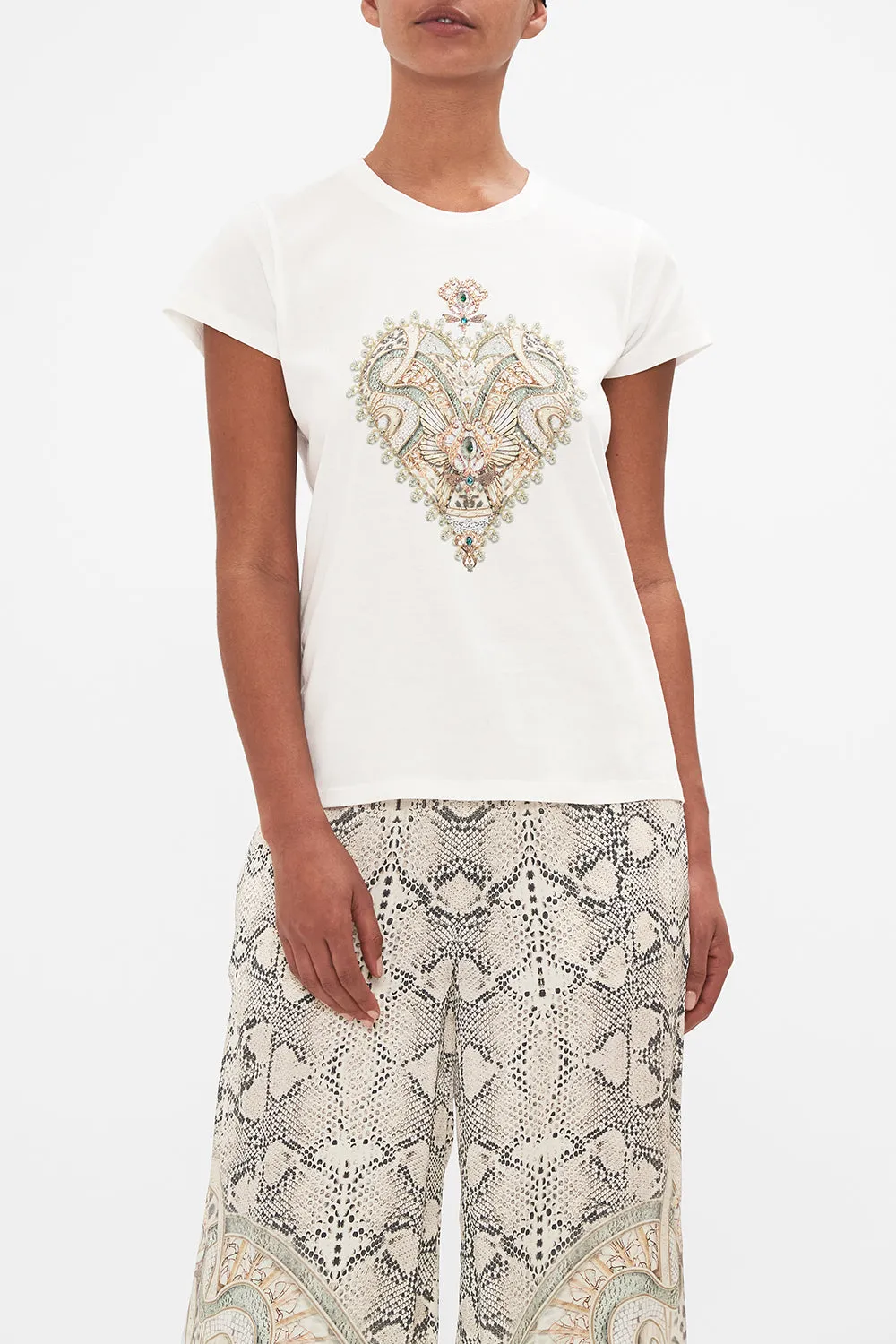 SLIM FIT ROUND NECK T-SHIRT - WHITE LOOKING GLASS HOUSES sold by Camilla product image thumbnail 5