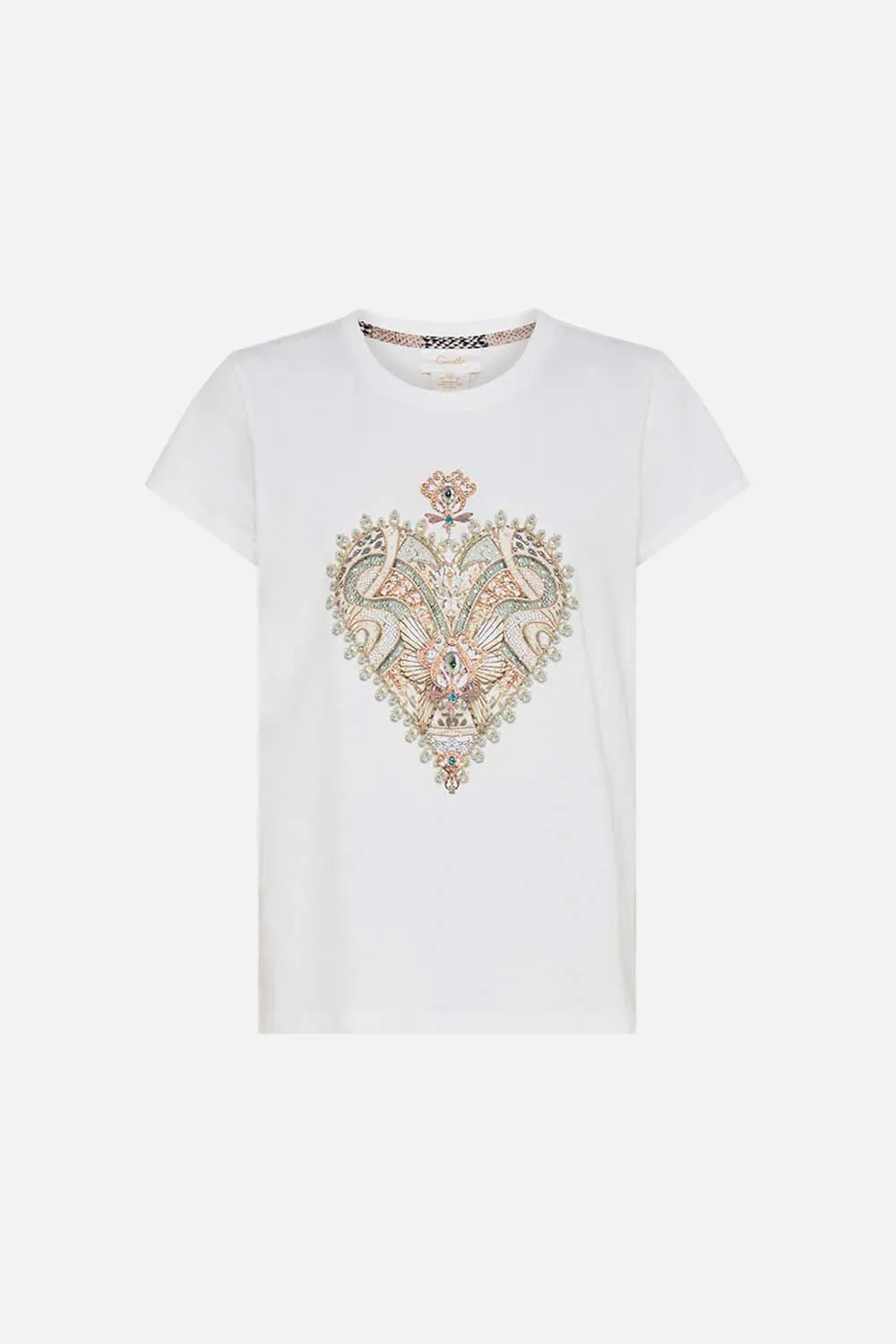 SLIM FIT ROUND NECK T-SHIRT - WHITE LOOKING GLASS HOUSES sold by Camilla product image thumbnail 3