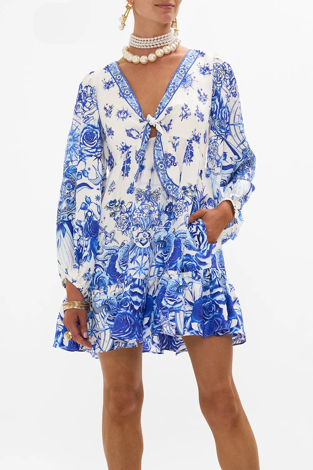 SHORT TIE FRONT BLOUSON DRESS IMMORTAL INK sold by Camilla product image thumbnail 5