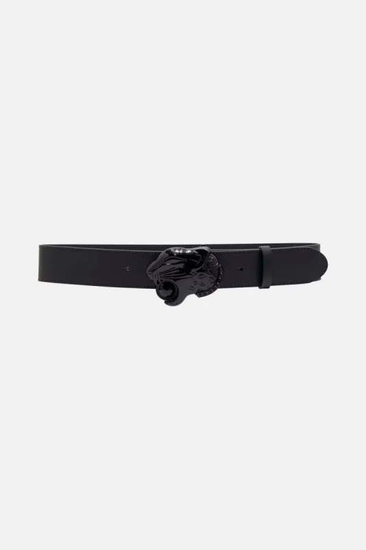 LEOPARD HEAD BUCKLE BELT SOLID BLACK sold by Camilla