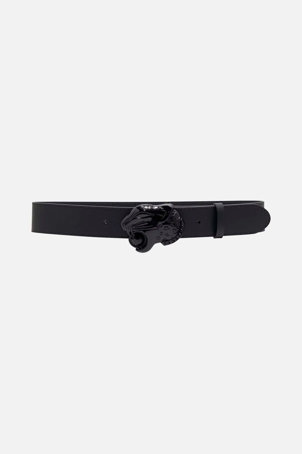 LEOPARD HEAD BUCKLE BELT SOLID BLACK sold by Camilla