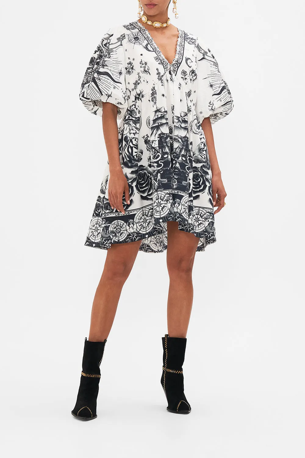 PUFF SLEEVE SHORT DRESS TALES OF TATTOO sold by Camilla