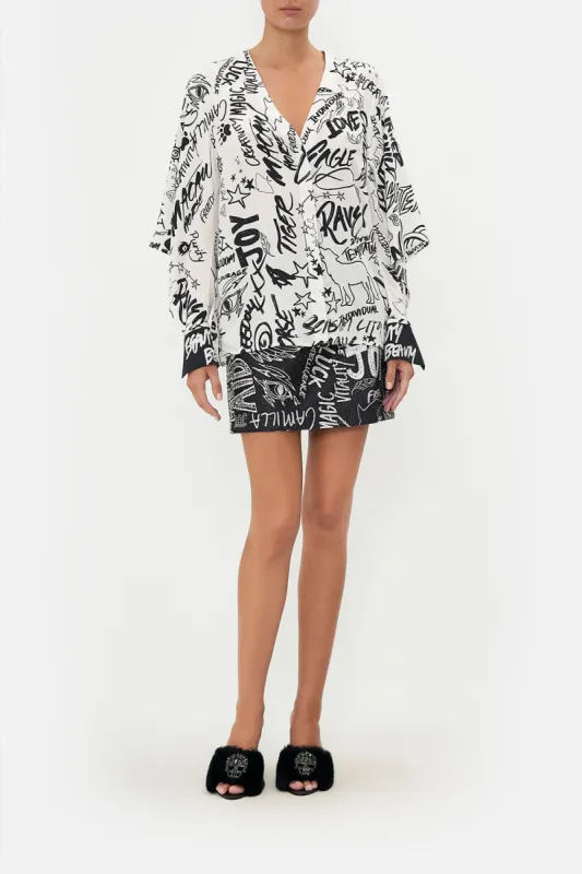 DRAPED OPEN SLEEVE BLOUSE CREATURE FEATURE sold by Camilla