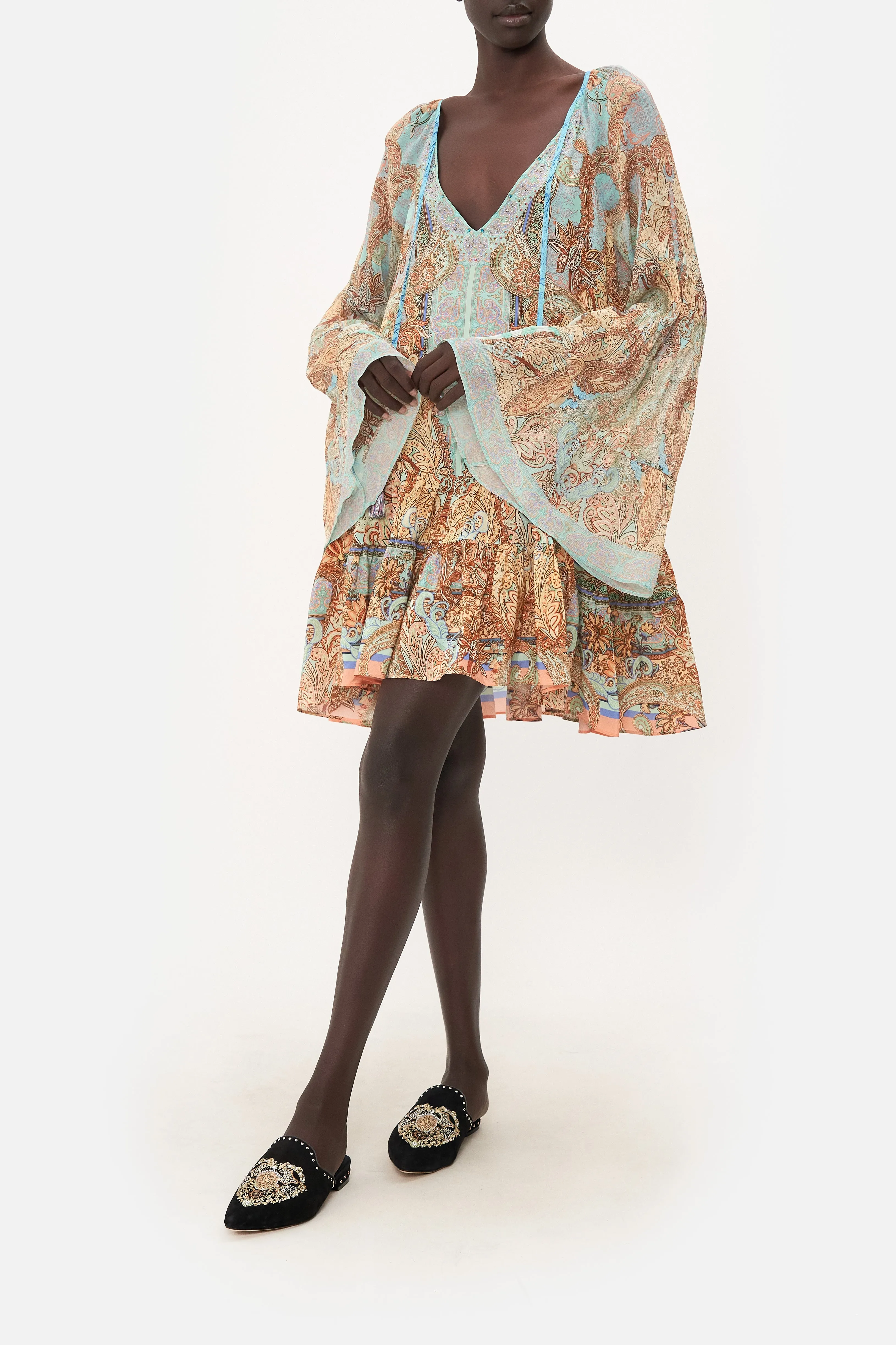 A-LINE GATHERED PANEL DRESS MAKE LOVE NOT WAR sold by Camilla