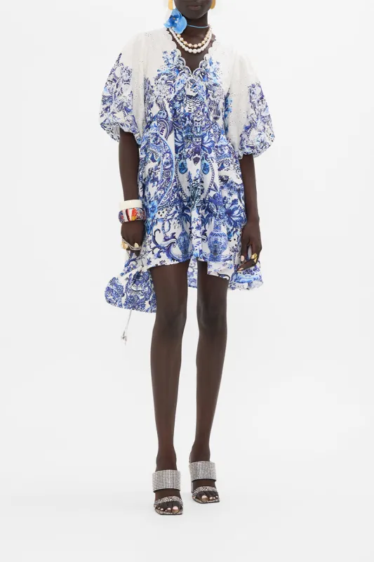 PUFF SLEEVE SHORT DRESS WITH BRODERIE DETAIL GLAZE AND GRAZE sold by Camilla