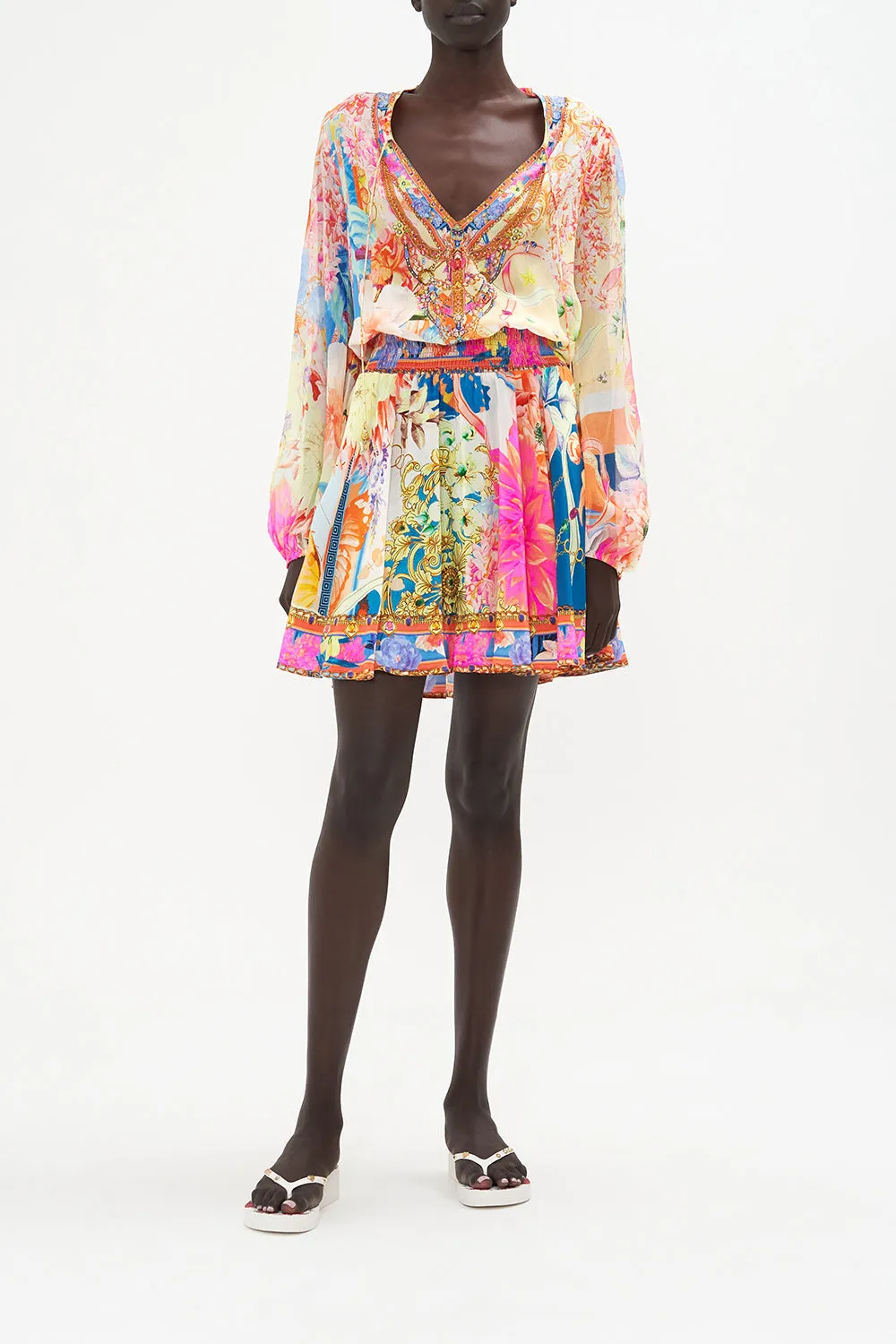 SHIRRED RELAXED SHORT DRESS MEET ME IN THE GARDEN sold by Camilla