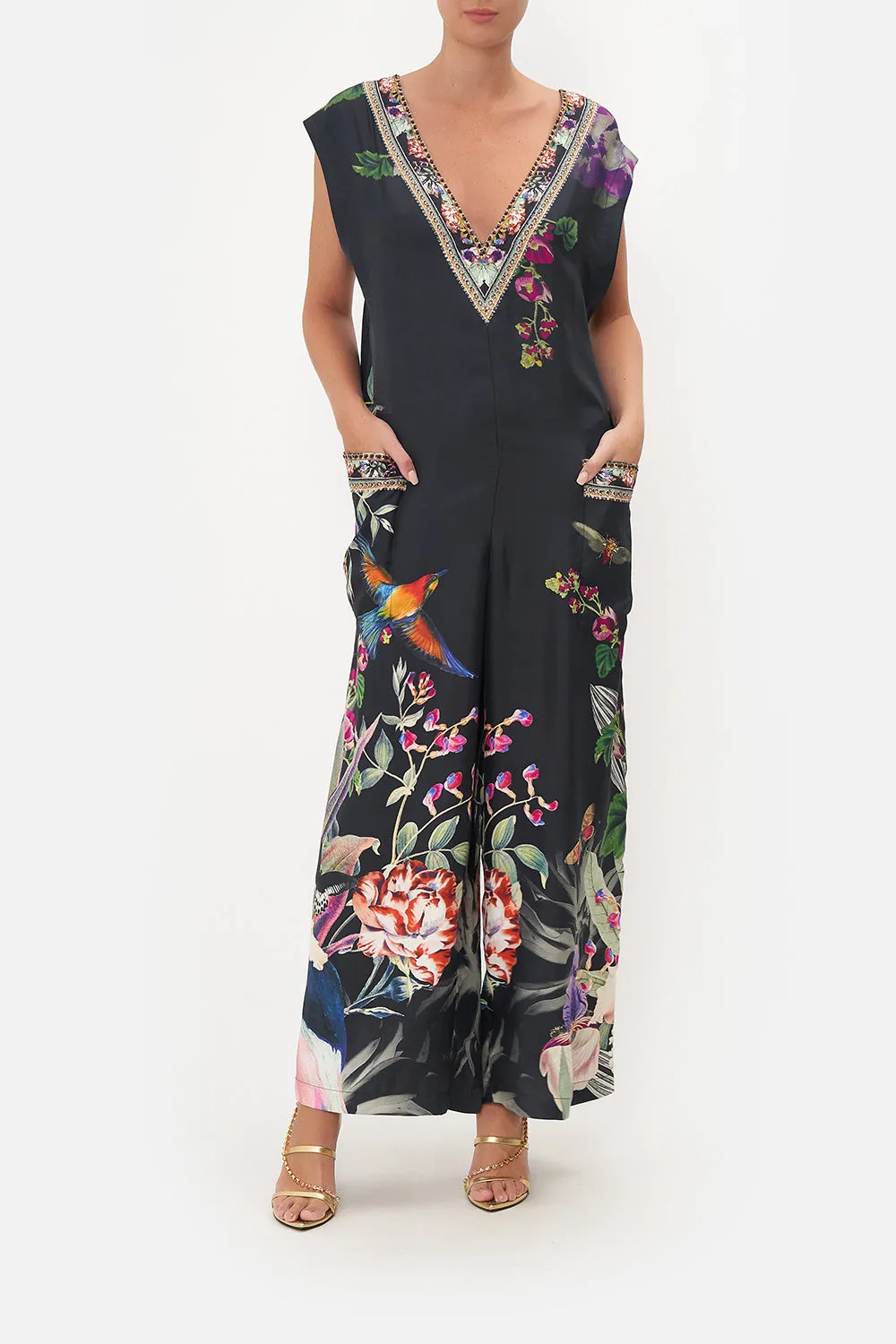 V NECK JUMPSUIT WITH PATCH POCKETS PARADISO PLACE sold by Camilla