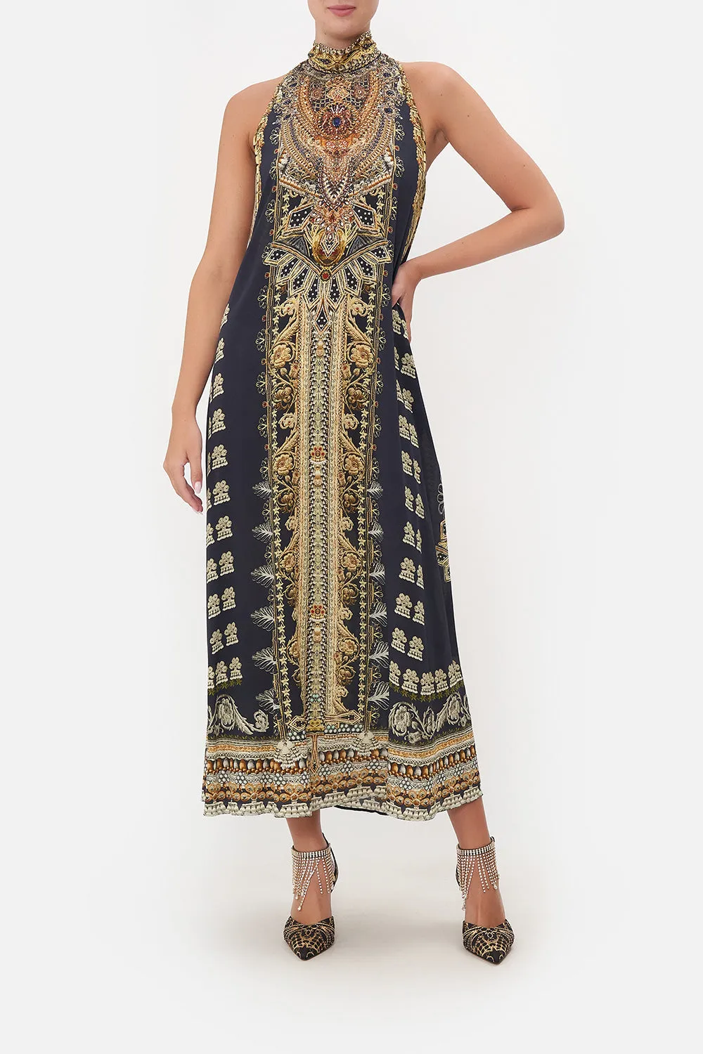 HIGH NECK DRESS WITH BACK NECK TIE ITS ALL OVER TORERO sold by Camilla