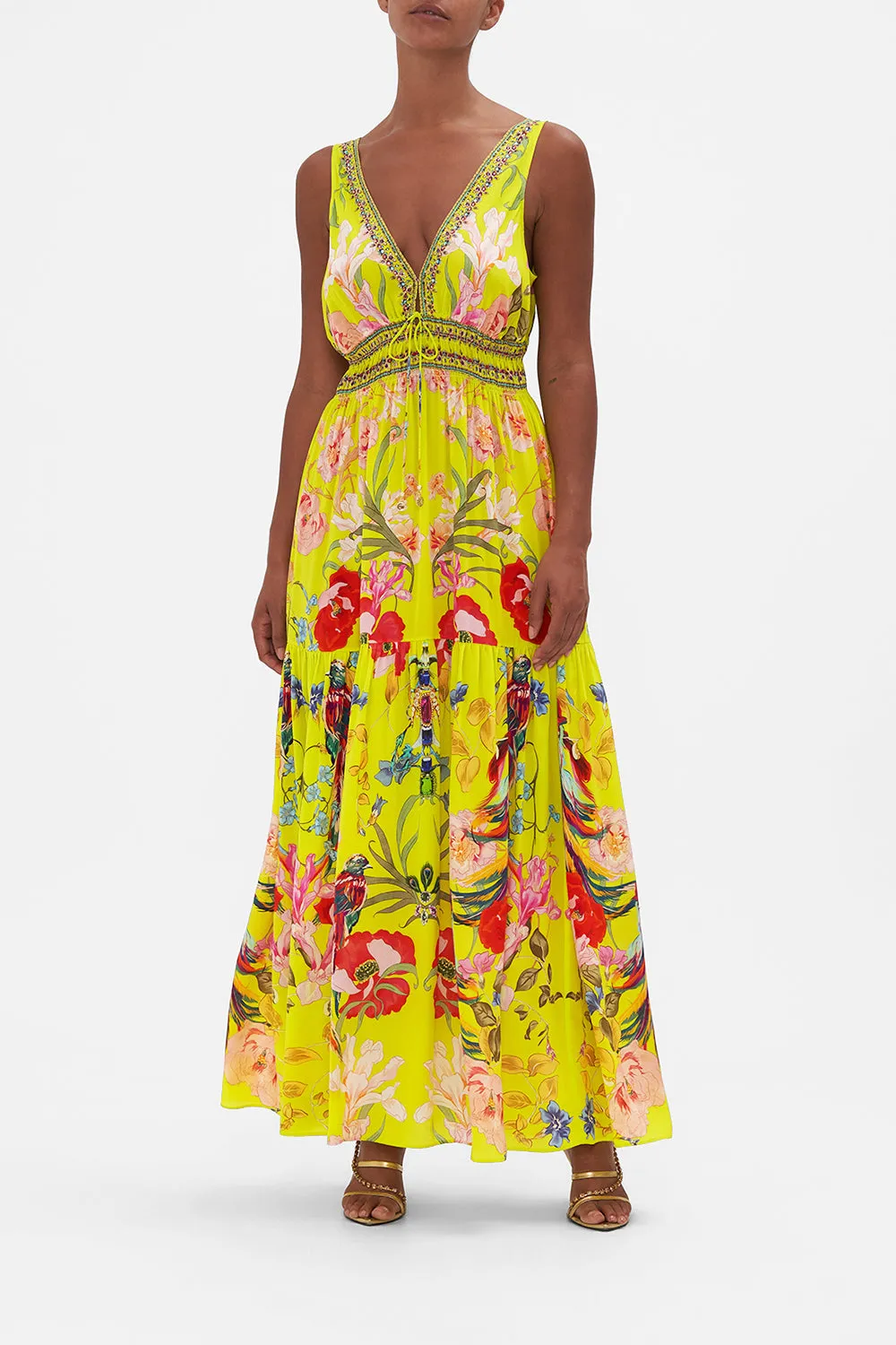 SHIRRED WAIST DETAIL LONG DRESS PEACOCK PROUD sold by Camilla