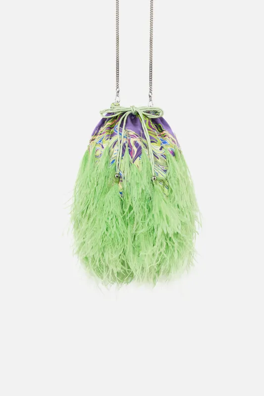 ROUND DRAWSTRING POUCH WITH FEATHERS AMSTERDAM JEWEL sold by Camilla