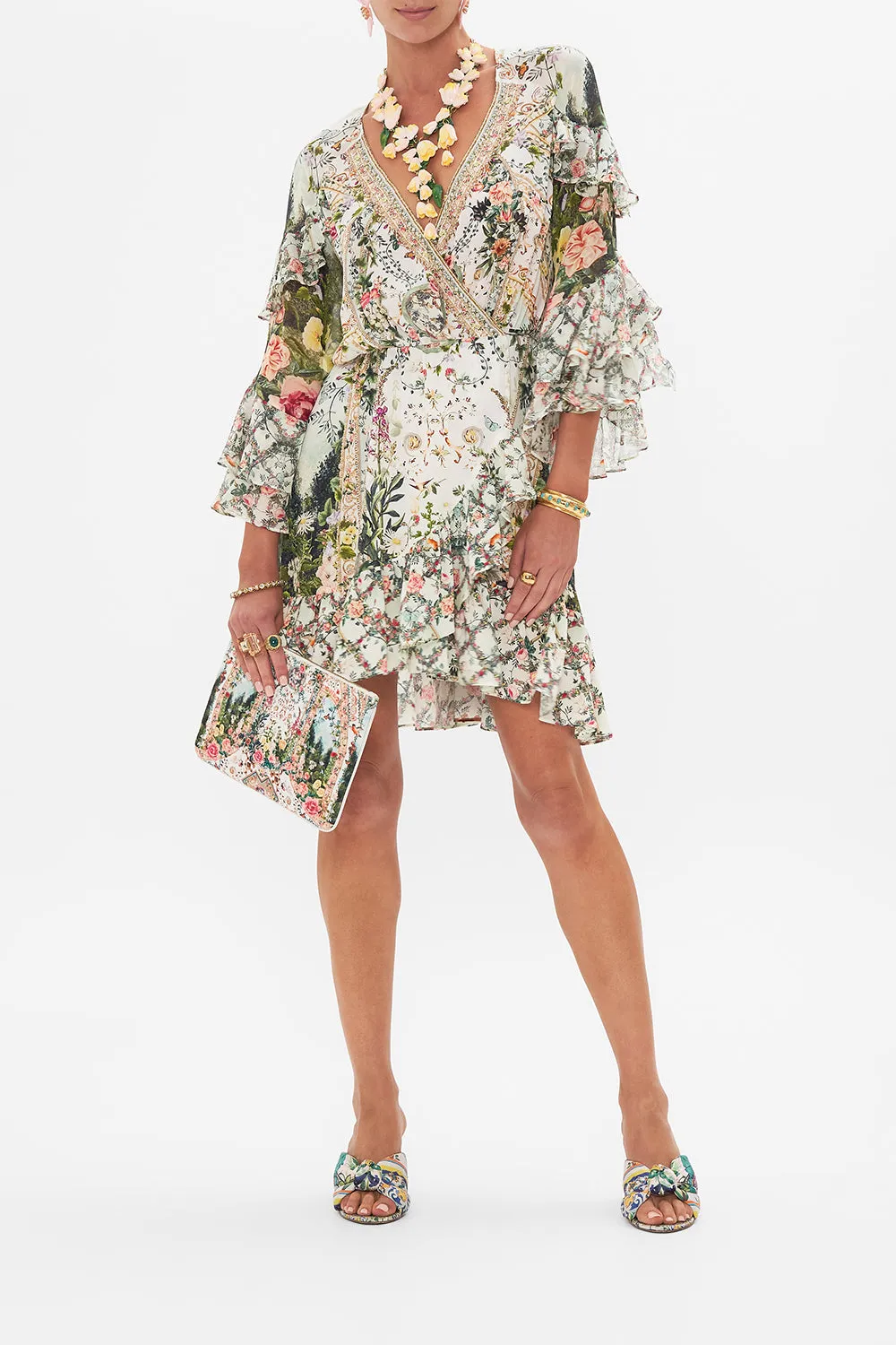 SHORT WRAP DRESS WITH RUFFLES RENAISSANCE ROMANCE sold by Camilla