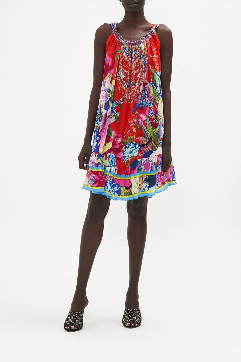 SHORT DRAWSTRING FRILL DRESS BIRDS OF A FEATHER sold by Camilla