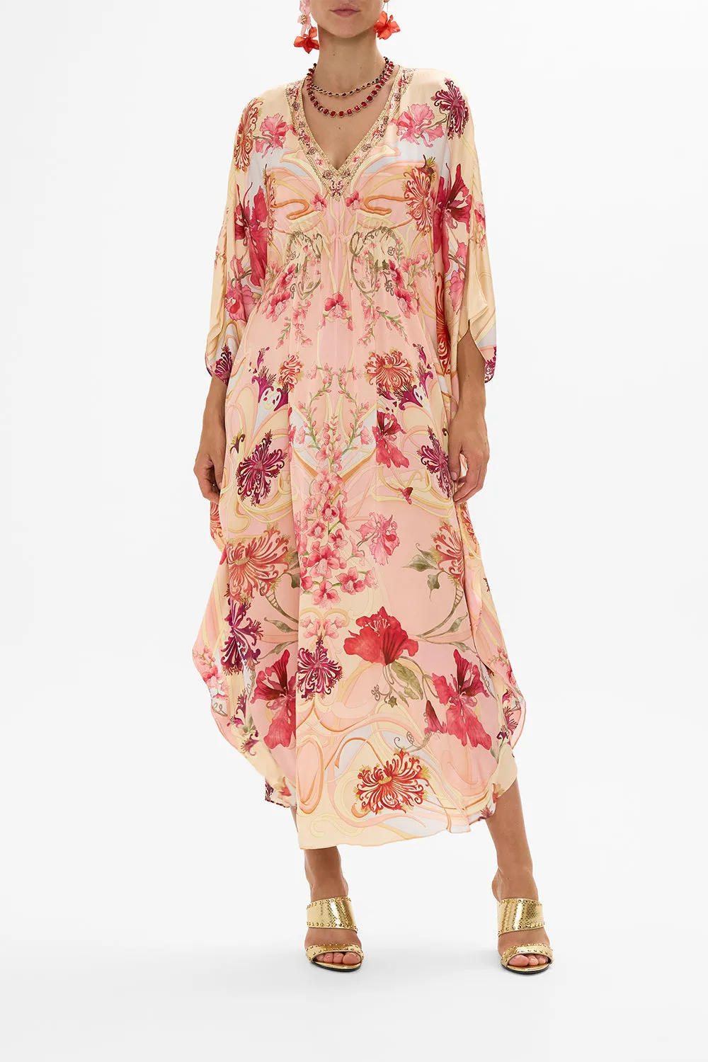GATHERED WAIST KAFTAN BLOSSOMS AND BRUSHSTROKES sold by Camilla