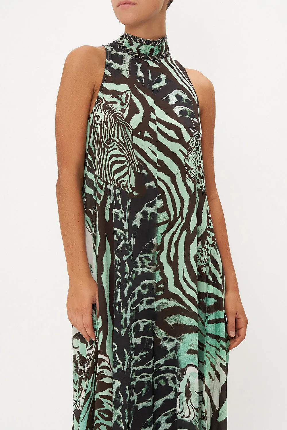 HIGH NECK WIDE FLARED JUMPSUIT LEOPARD LORE sold by Camilla product image thumbnail 5